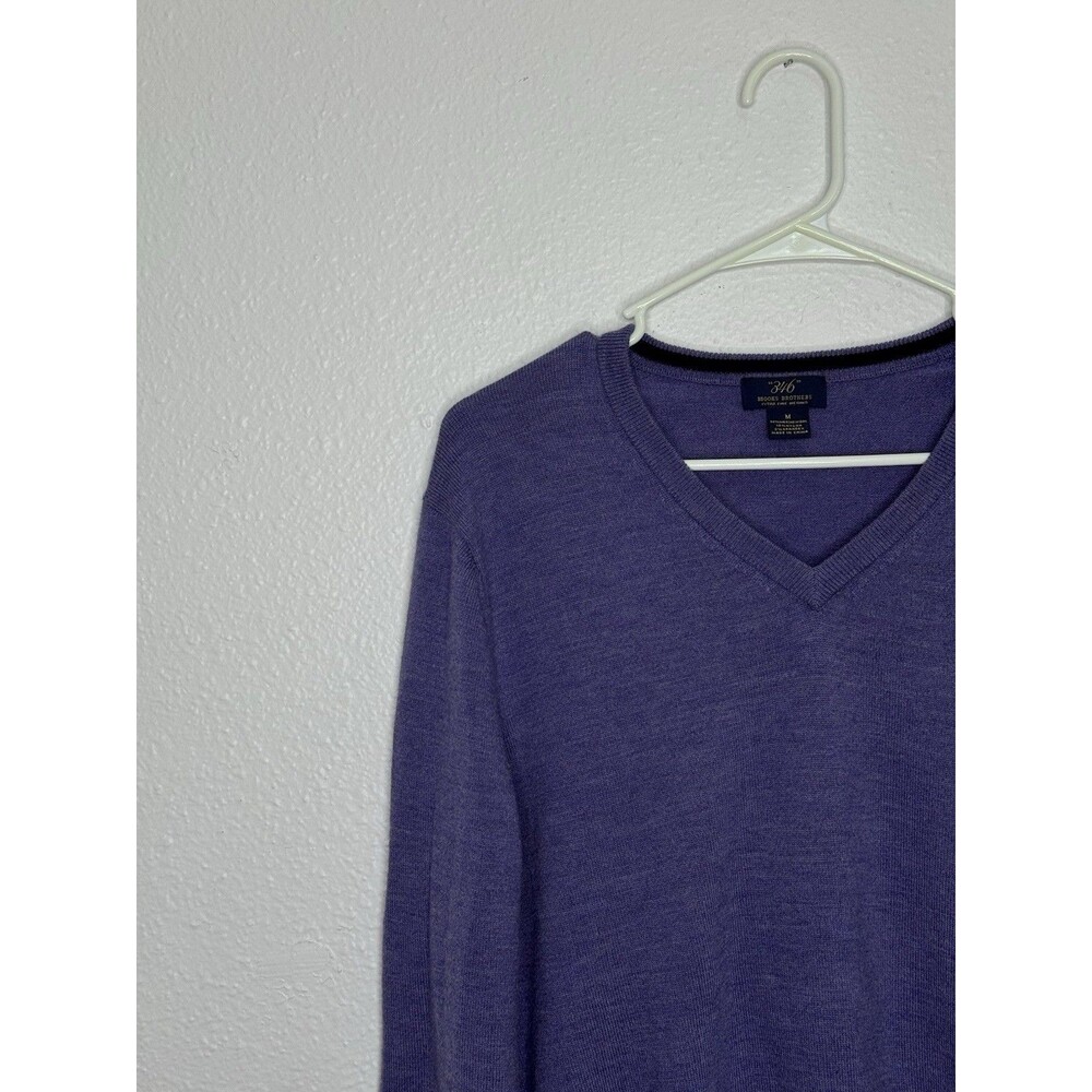 Brooks Brothers 346 Sweater Men’s M Purple Merino Wool V Neck Pullover Academia - Picture 2 of 16